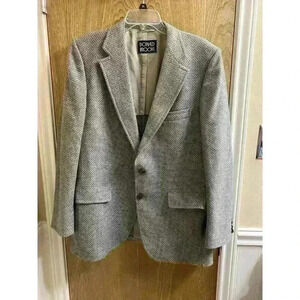 Donald Brooks Men's Herringbone Gray Virgin Wool Suit Blazer With Pockets
